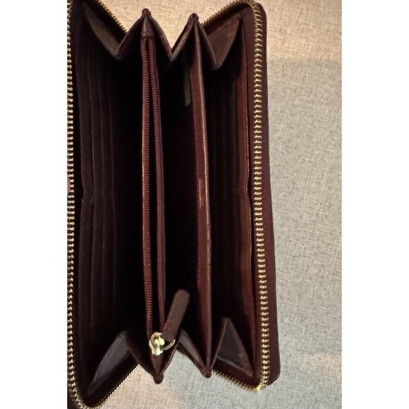Coach Vintage Campbell Burgundy Leather Wallet Large Zip Gold - Picture 6 of 10